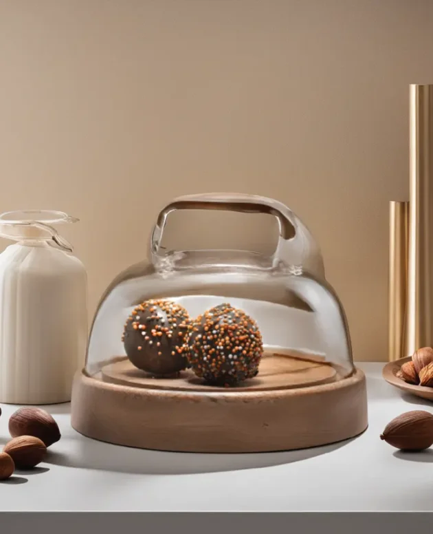 Glass cloche with  wooden base