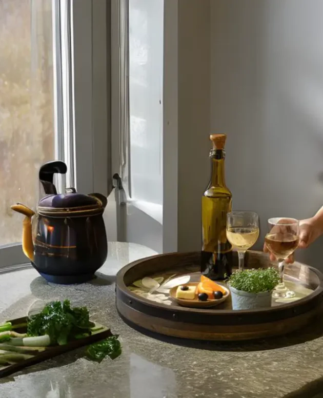 Wooden serving round  tray
